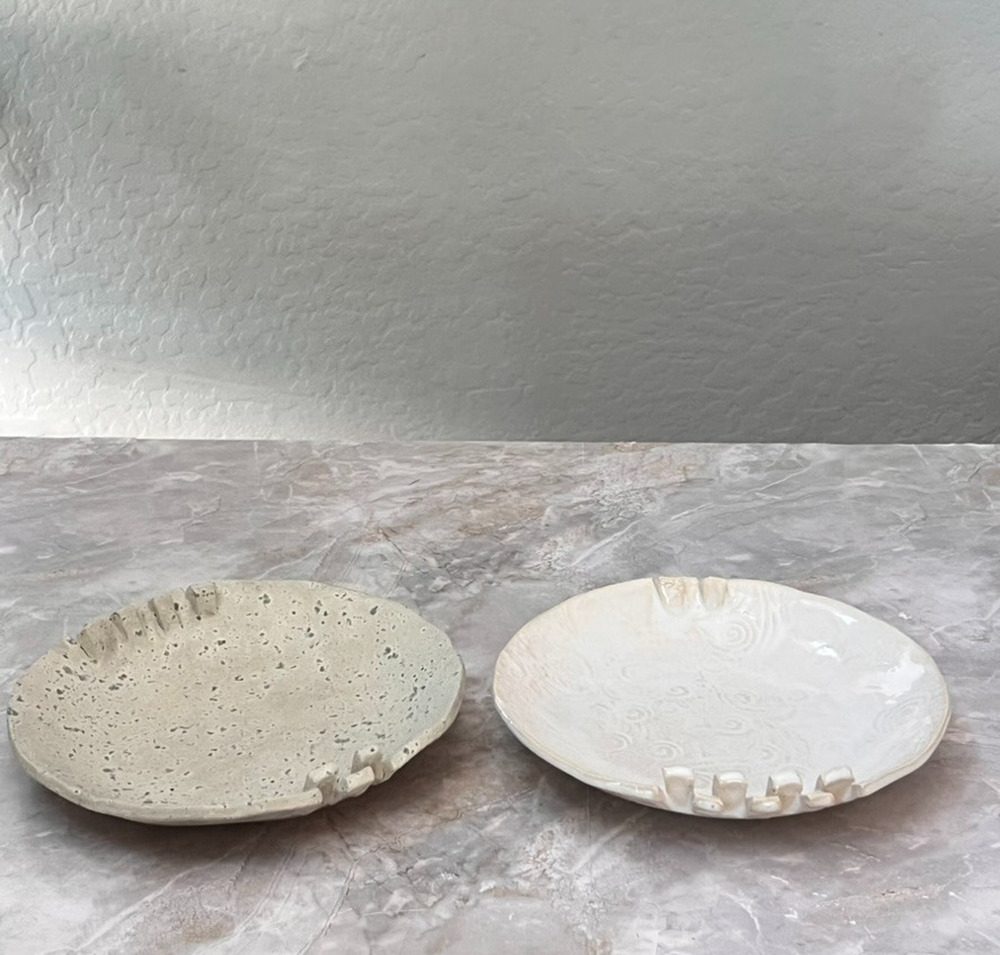 Studio Art Pottery Clay Trinket Dishes Plates 8" Handmade Artist Signed Set of 2